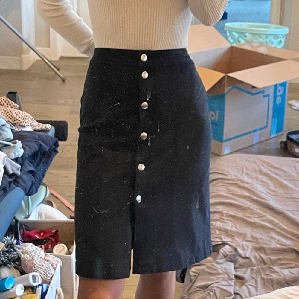 A line black suede skirt
